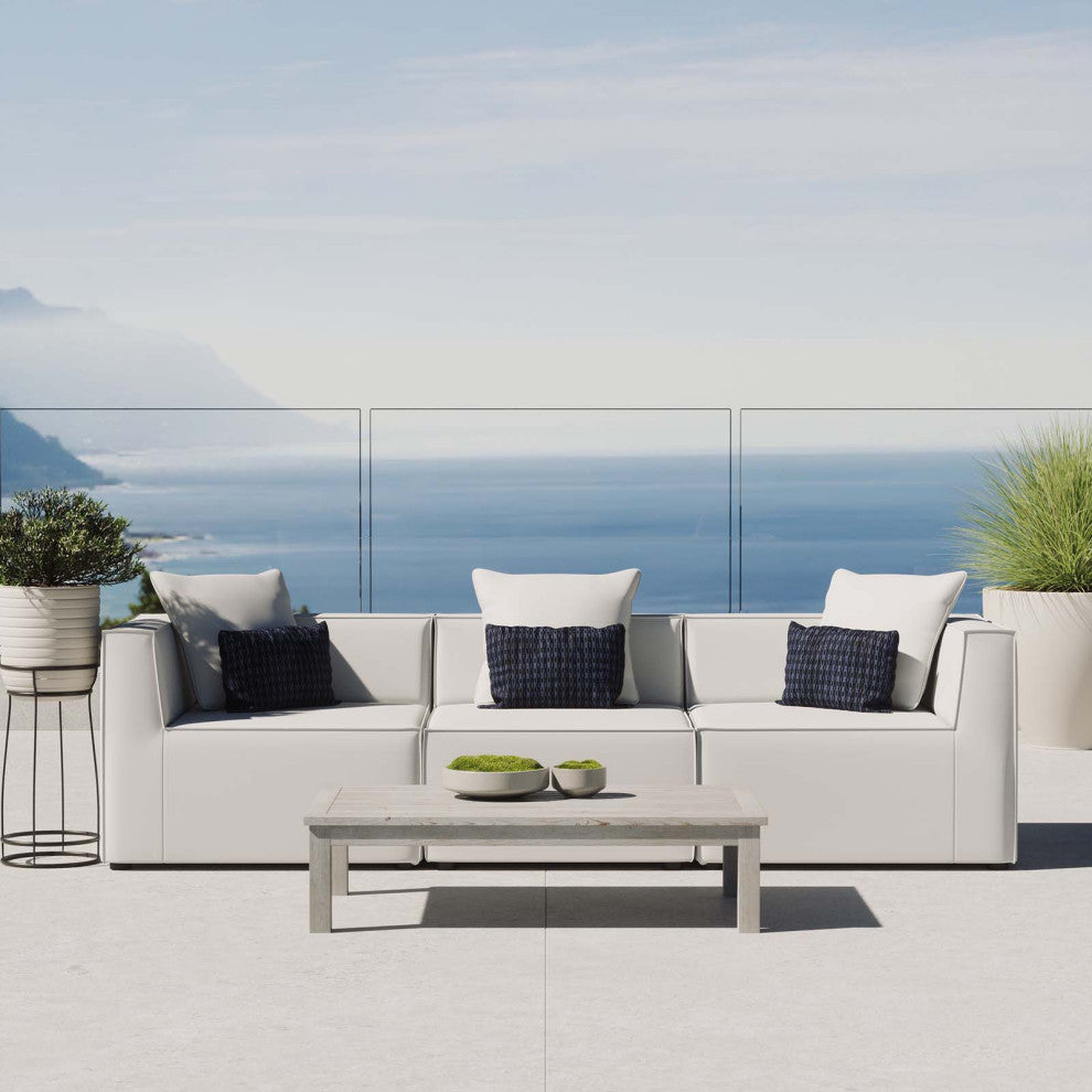 Lounge Sectional Sofa Set, Fabric, White, Modern, Outdoor Patio Balcony Garden