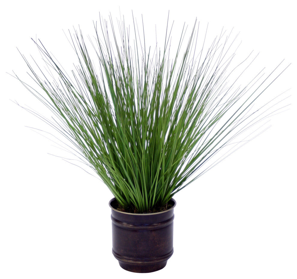 Grass In Round Metal Bronze Pot