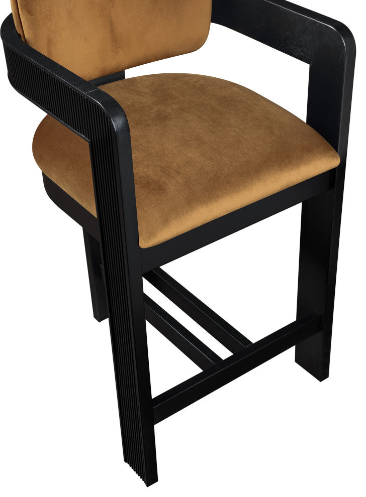 Sacha Upholstered Bar and Counter Stool, Saddle, Velvet, Black