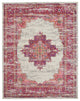8 x 10' Ivory and Fuchsia Distressed Area Rug