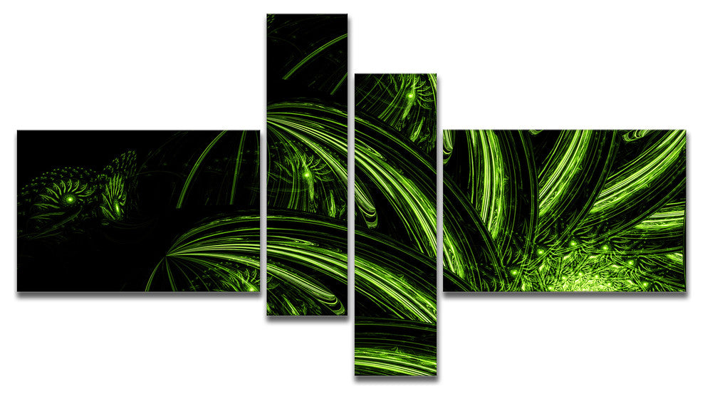 Strange Green Flower, Floral Art Canvas Print, 60"x32", 4 panels