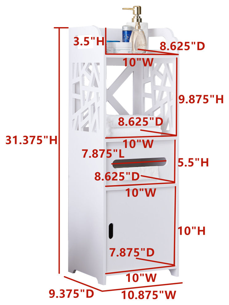 Larie Wood Bathroom Floor Storage Cabinet, White