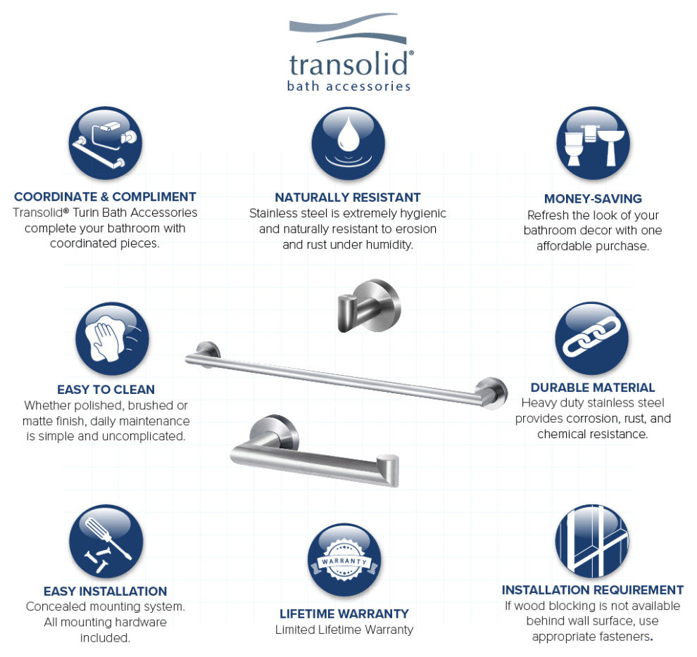 Transolid Turin 3-Piece Bathroom Accessory Kit, Brushed Stainless