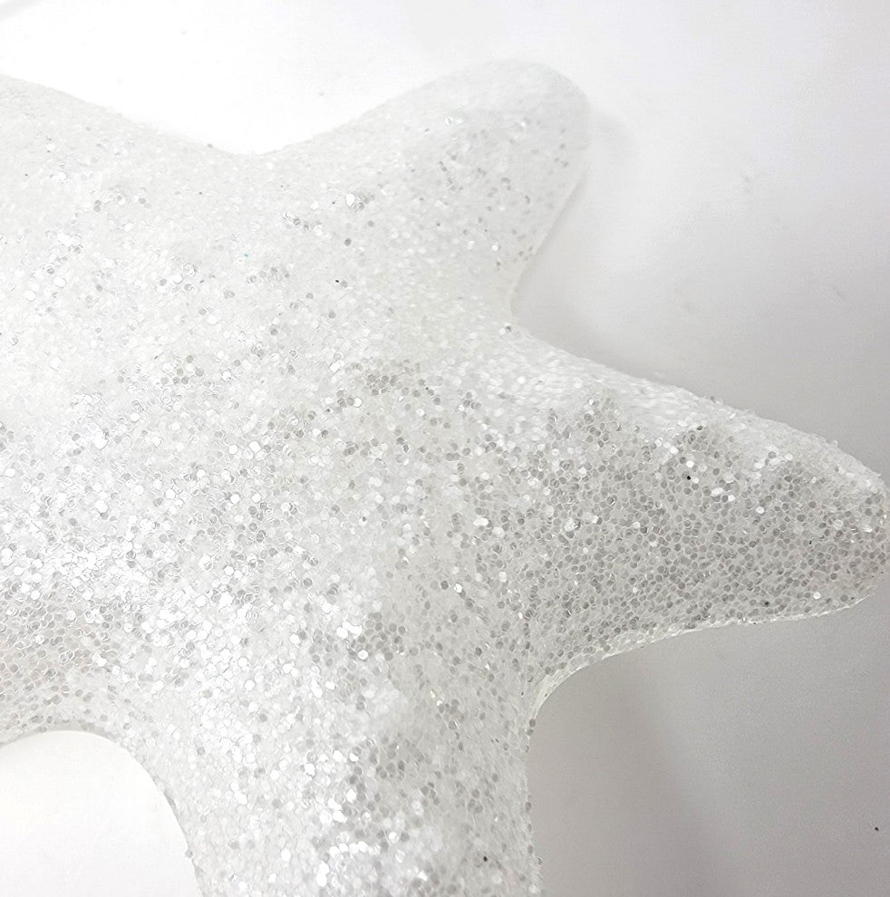 Coastal Clear Starfish Ornament Art Glass Gold Holiday 4 in Sparkly, Clear/White - Love