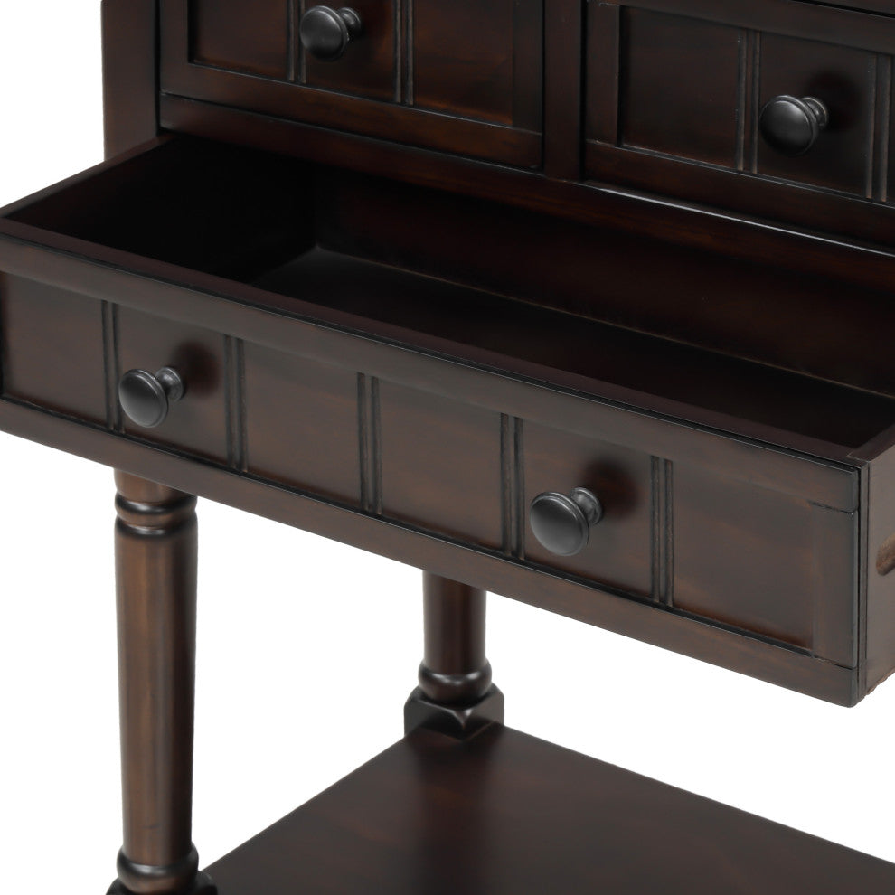 TATEUS Modern Narrow Console Table With Three Storage Drawers, Espresso