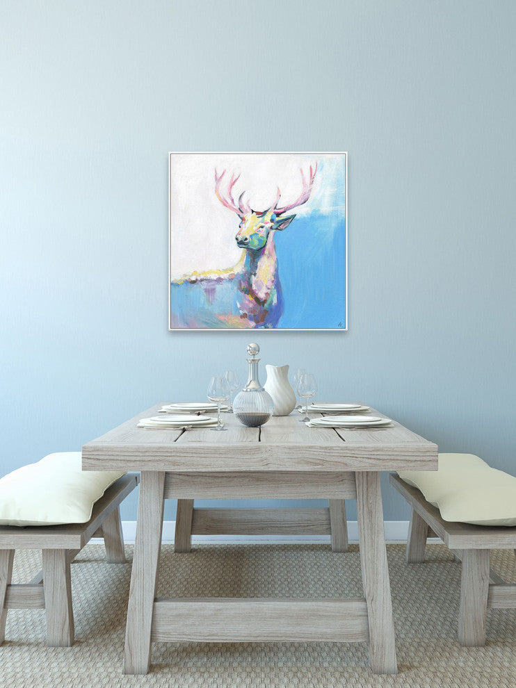 "Pastel Deer" Floater Framed Painting Print on Canvas, 32"x32"