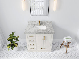 Boston 36" Center Sink Bath Vanity in Alabaster 2" Carrara Marble