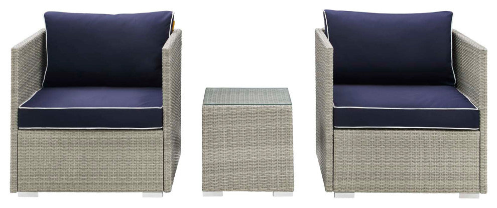 Light Gray Navy Repose 3 Piece Outdoor Patio Sectional Set
