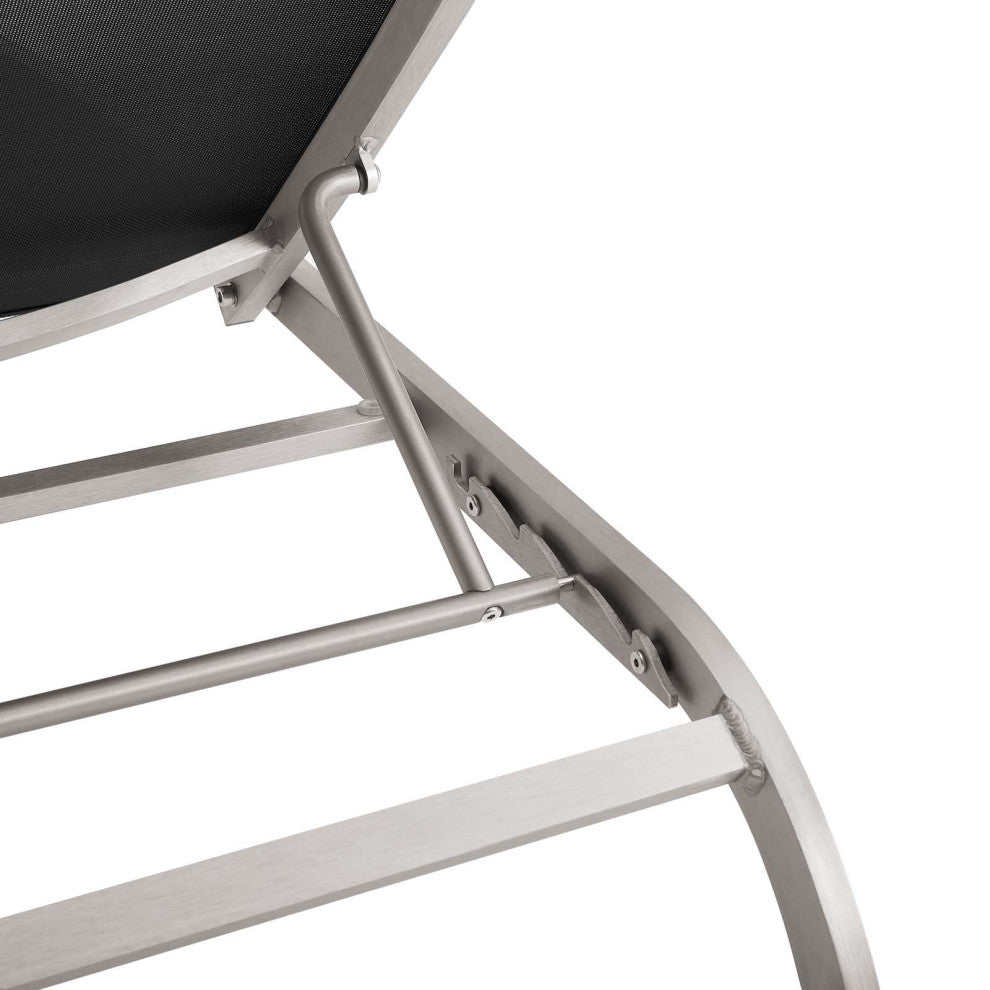 Lounge Chair Chaise, Set of 4, Aluminum, Metal, Black, Modern, Outdoor Patio