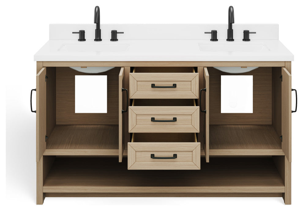 The Asher Bathroom Vanity, Oak, 55", Double Sink, Freestanding