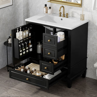 GDF Studio 30" Vanity With Ceramic Sink, Soft Close Door & Drawers, Black