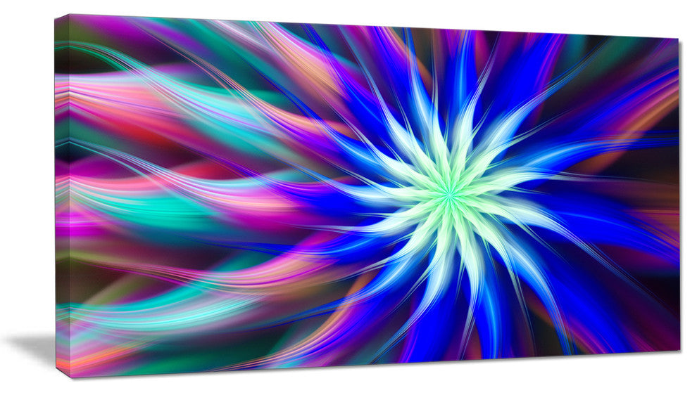 Dance of Bright Spiral Blue Flower, Large Floral Canvas Art Print, 60"x28"