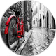 Retro Vintage Red Bike, Cityscape Photo Round Wall Art, 23"