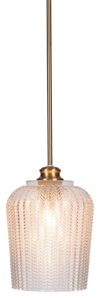 Cordova 1-Light Stem Hung Pendant, New Age Brass/Clear Textured