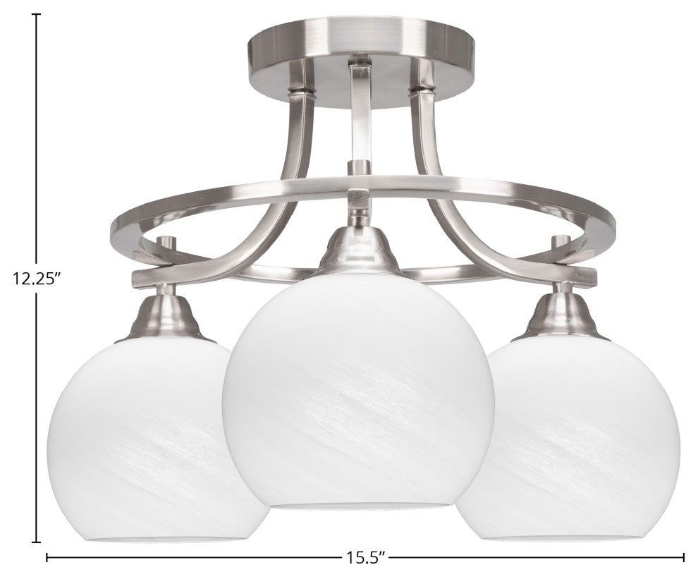 Paramount 3-Light Semi-Flush Light, Brushed Nickel, 5.75" White Marble Glass