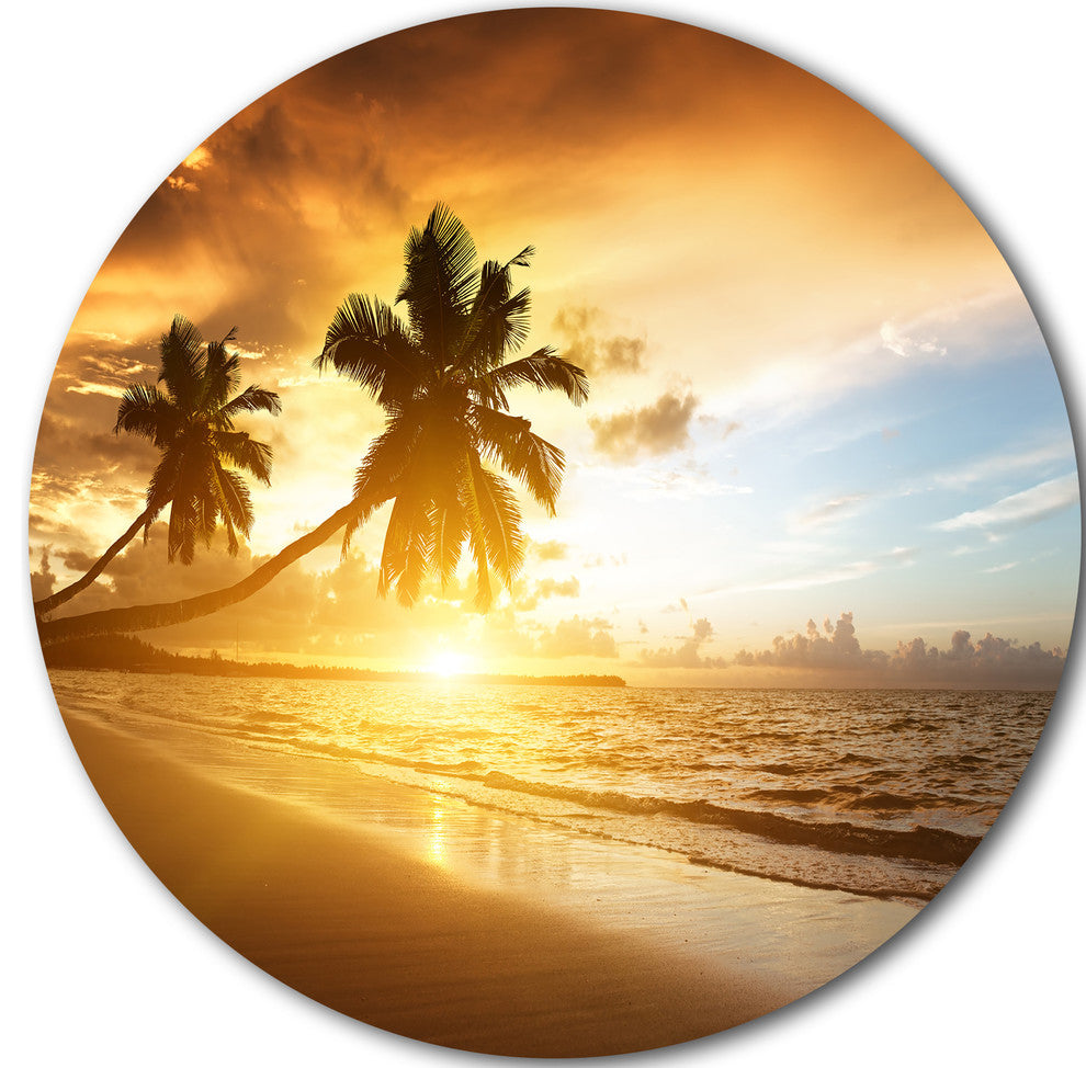 Caribbean Seashore Sunset, Seascape Photo Disc Metal Wall Art, 36"