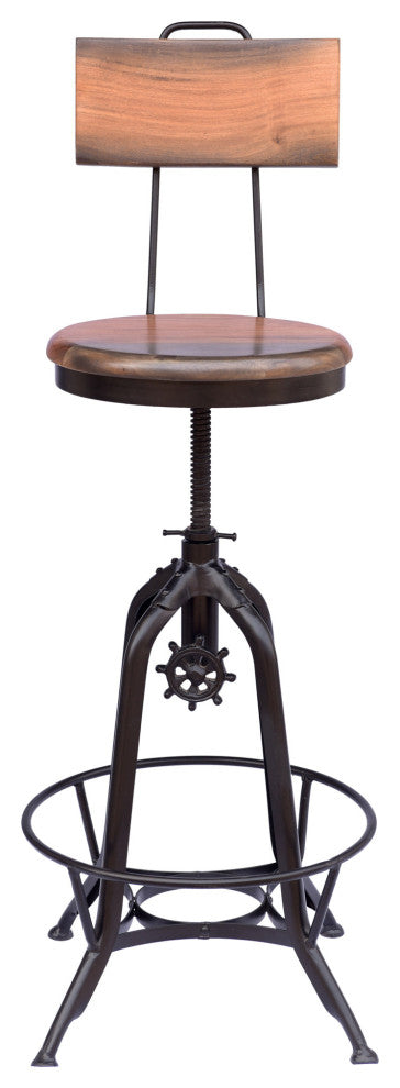 Christal Modern Industrial Acacia Wood Bar Stool