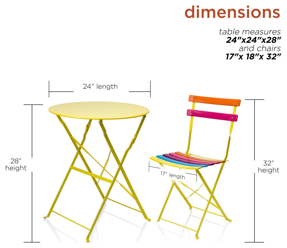 Alpine Rainbow Metal Bistro Set with Table and Two Chairs, 28"
