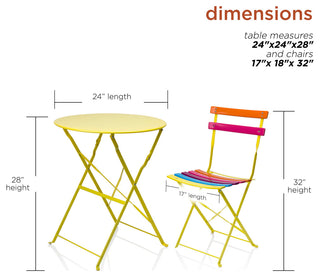 Alpine Rainbow Metal Bistro Set with Table and Two Chairs, 28"