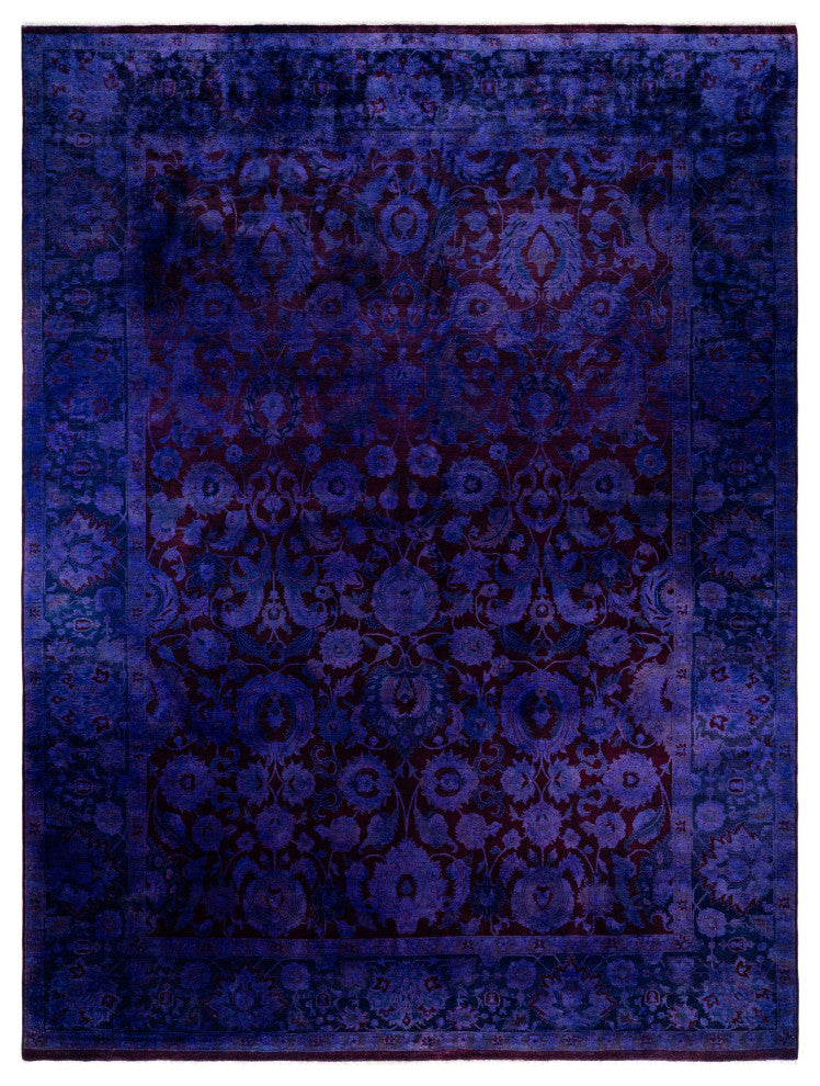 Overdyed One-of-a-Kind Hand-Knotted Area Rug Purple, 9' 1" x 12' 0"