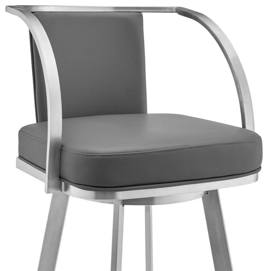 Sandringham 30 Gray Faux Leather and Brushed Stainless Steel Swivel Bar Stool