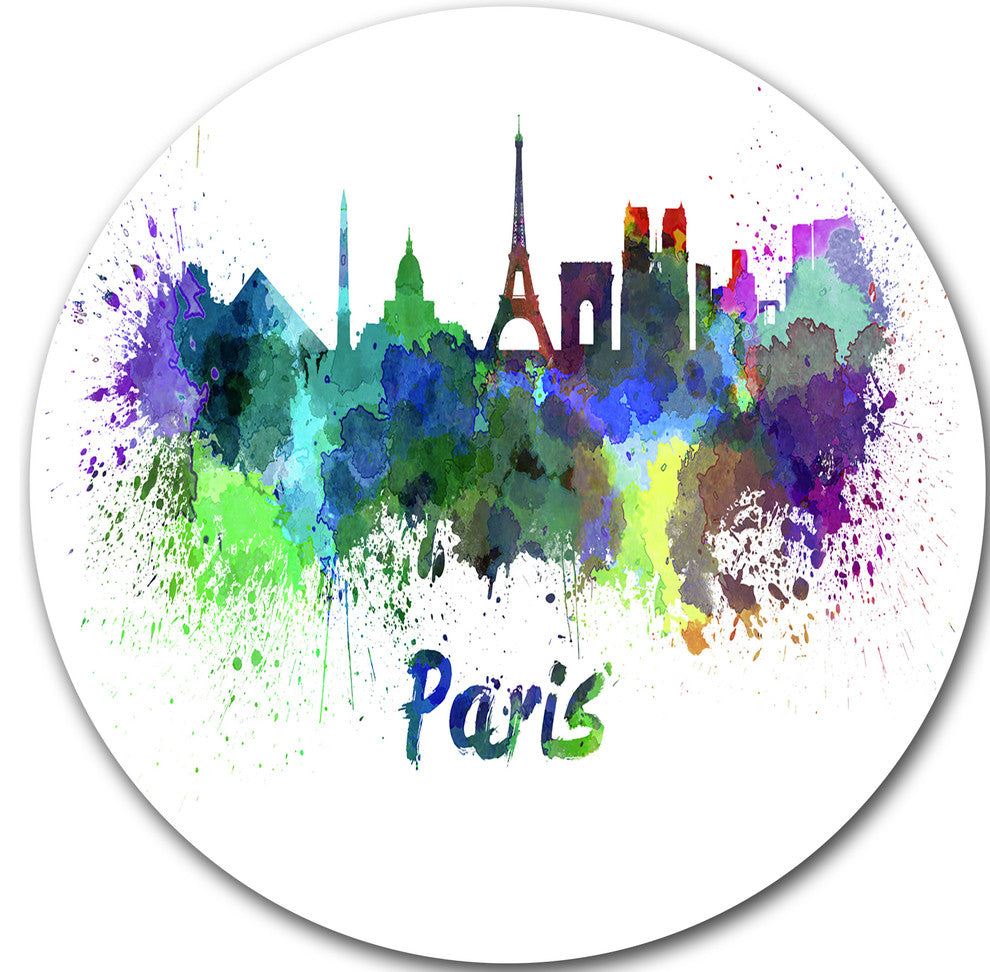 Paris Skyline, Cityscape Disc Metal Wall Art, 11"