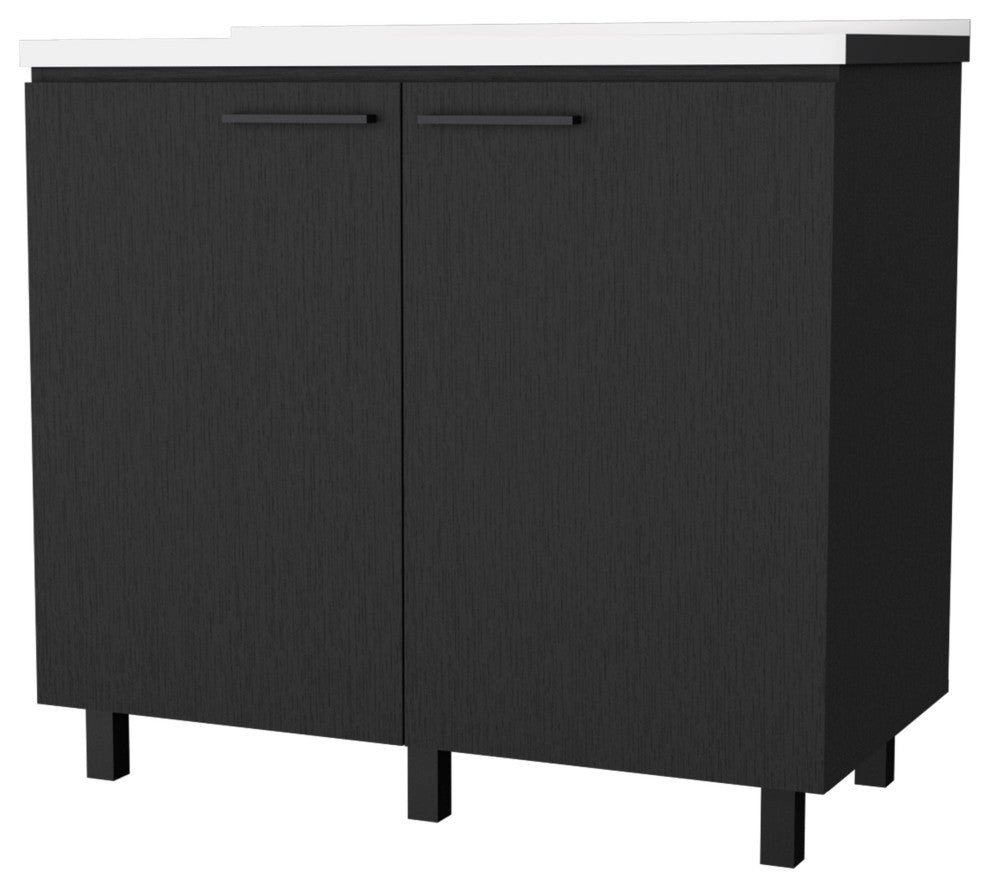 Alexandria 2 Piece Kitchen Set, Wall Cabinet + Utility Sink, Black