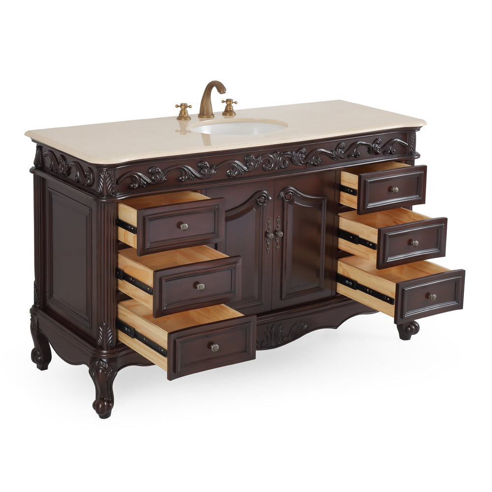 56"� Beckham Cream Marble Top Bathroom Vanity