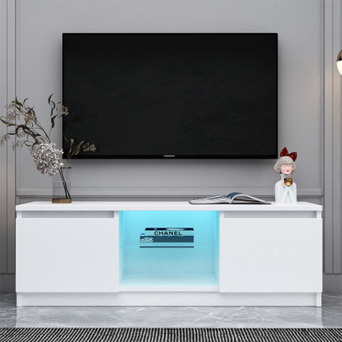 Modern White TV Stand with LED Lights Two drawers TV Cabinet