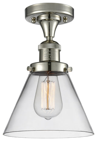 1-Light Large Cone 8" Semi-Flush Mount, Polished Nickel, Glass: Clear