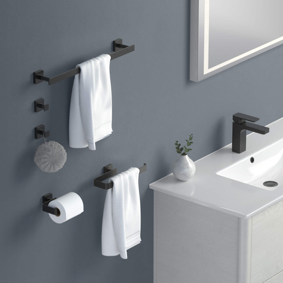 Blaze 5 Piece Bathroom Hardware Set, Matte Black