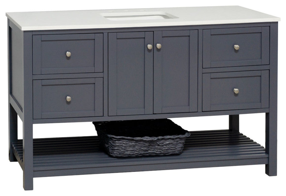 Lakeshore 60" Single Bathroom Vanity, Marine Gray, Engineered White
