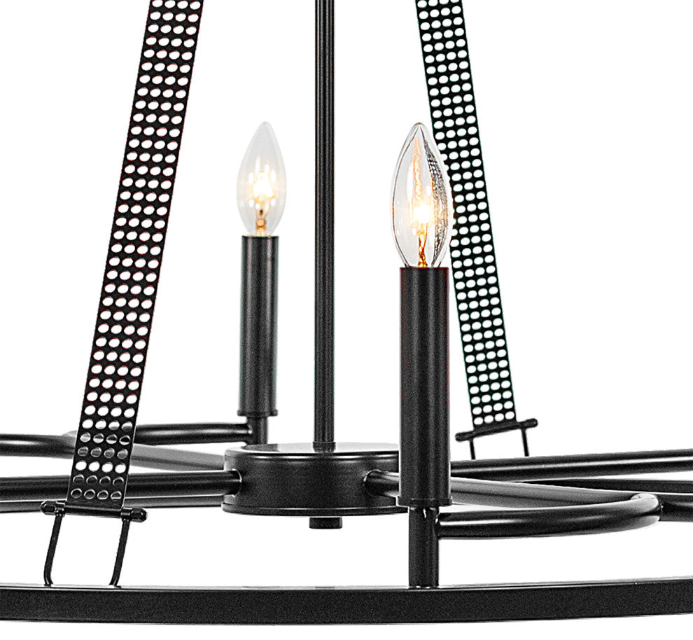 8 Light Wagon Wheel Candle Style Chandelier, Classic Black