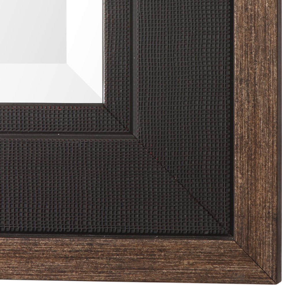 Rustic Black Bronze Classic Pine Wood Wall Mirror, 42" Vanity Textured Mesh