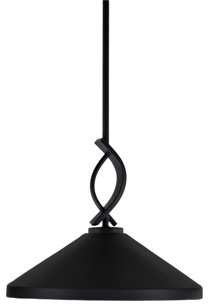 Cavella Stem Mini Pendant, Matte Black Finish, 5" Chrome Oval Metal Shade