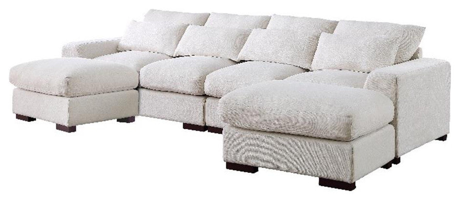 Reversible Modular Sectional Fabric Sofa With Two Ottoman-Beige