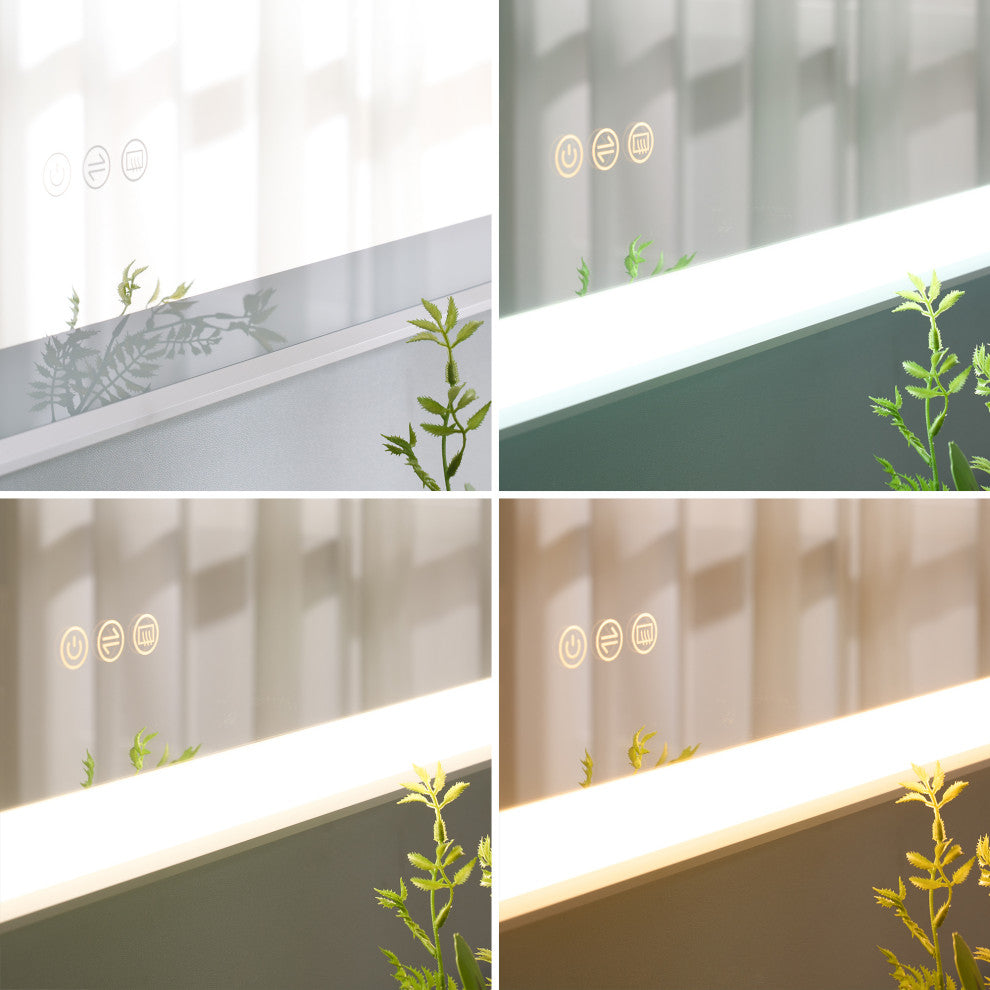 Framed LED Mirror, Dimmer, Defogger, Color Temperature, Matte Black, 72"x36"