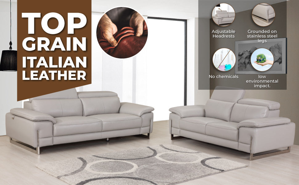 Turin Contemporary Genuine Italian Leather Sofa Dark Gray