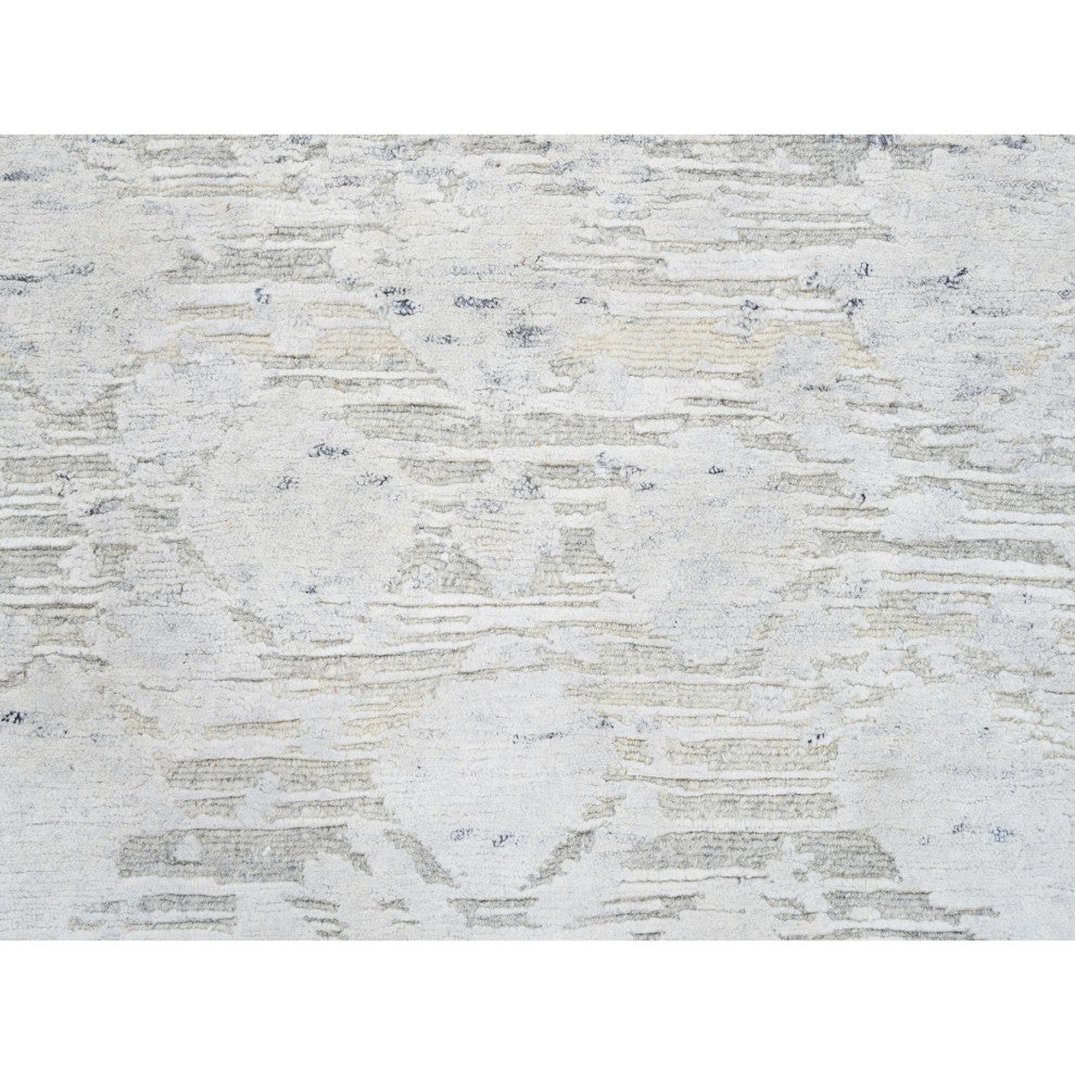 Light Gray Hand Spun Wool Hand Knotted Modern Runner Oriental Rug, 2'7"x8'2"