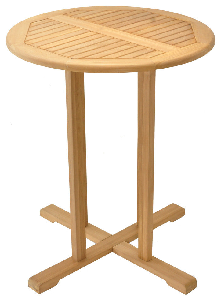 4-Piece Outdoor Patio Teak Bar Set: 36" Round Table, 3 Maldives Armless Chairs