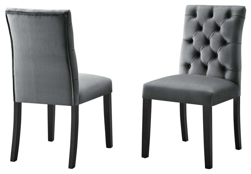 Side Dining Chair, Set of 2, Gray, Velvet, Modern, Cafe Bistro Hospitality