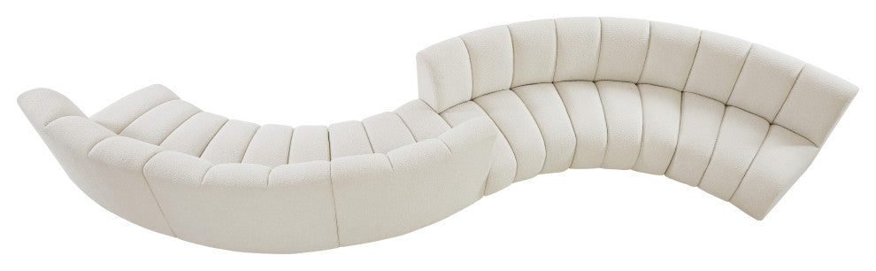 Infinity Boucle Fabric Upholstered 6-Piece S-Shaped Modular Sectional, Cream