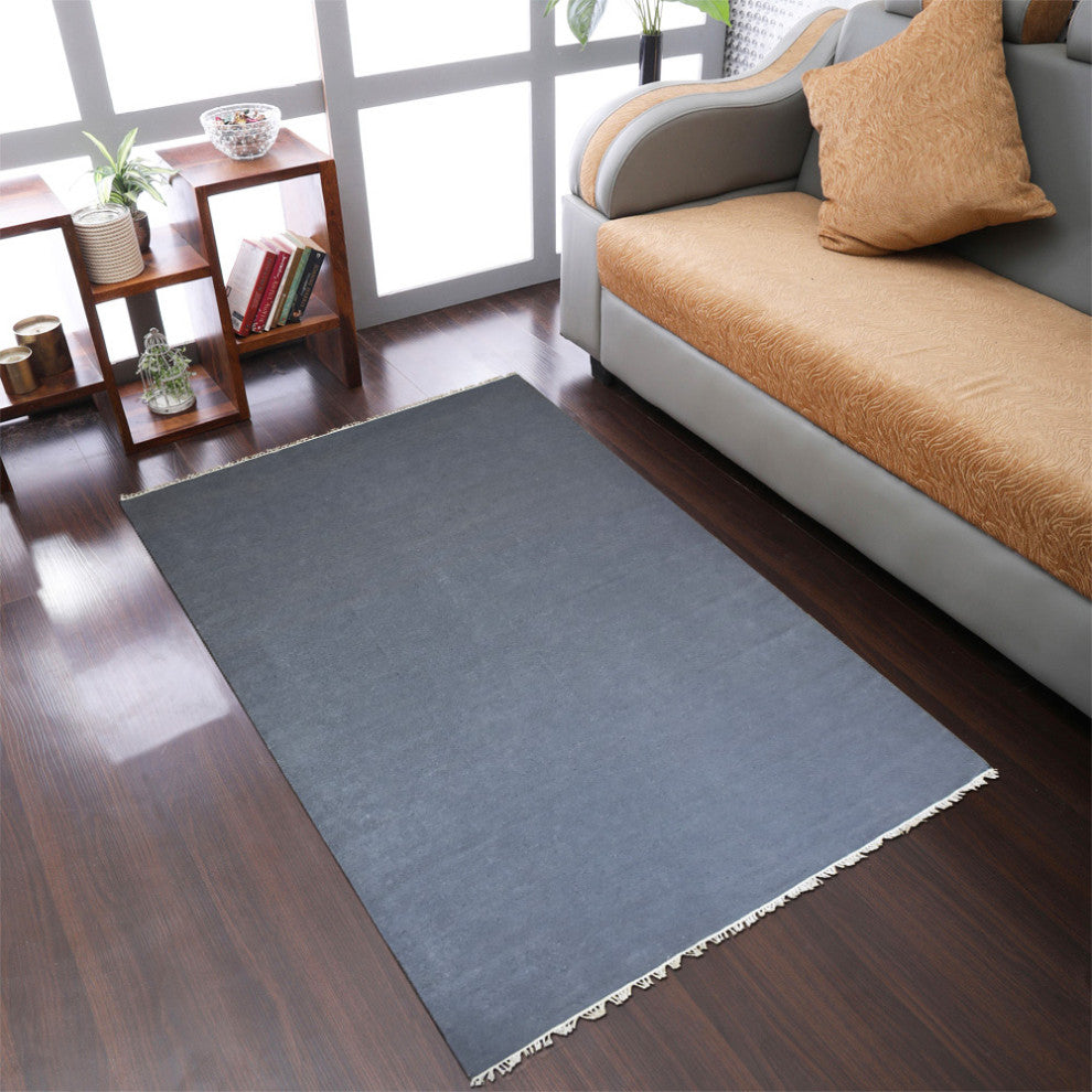 HAND WOVEN FLAT WEAVE KILIM WOOL ECO-FRIENDLY AREA RUGS-Solid,Light Charcoal