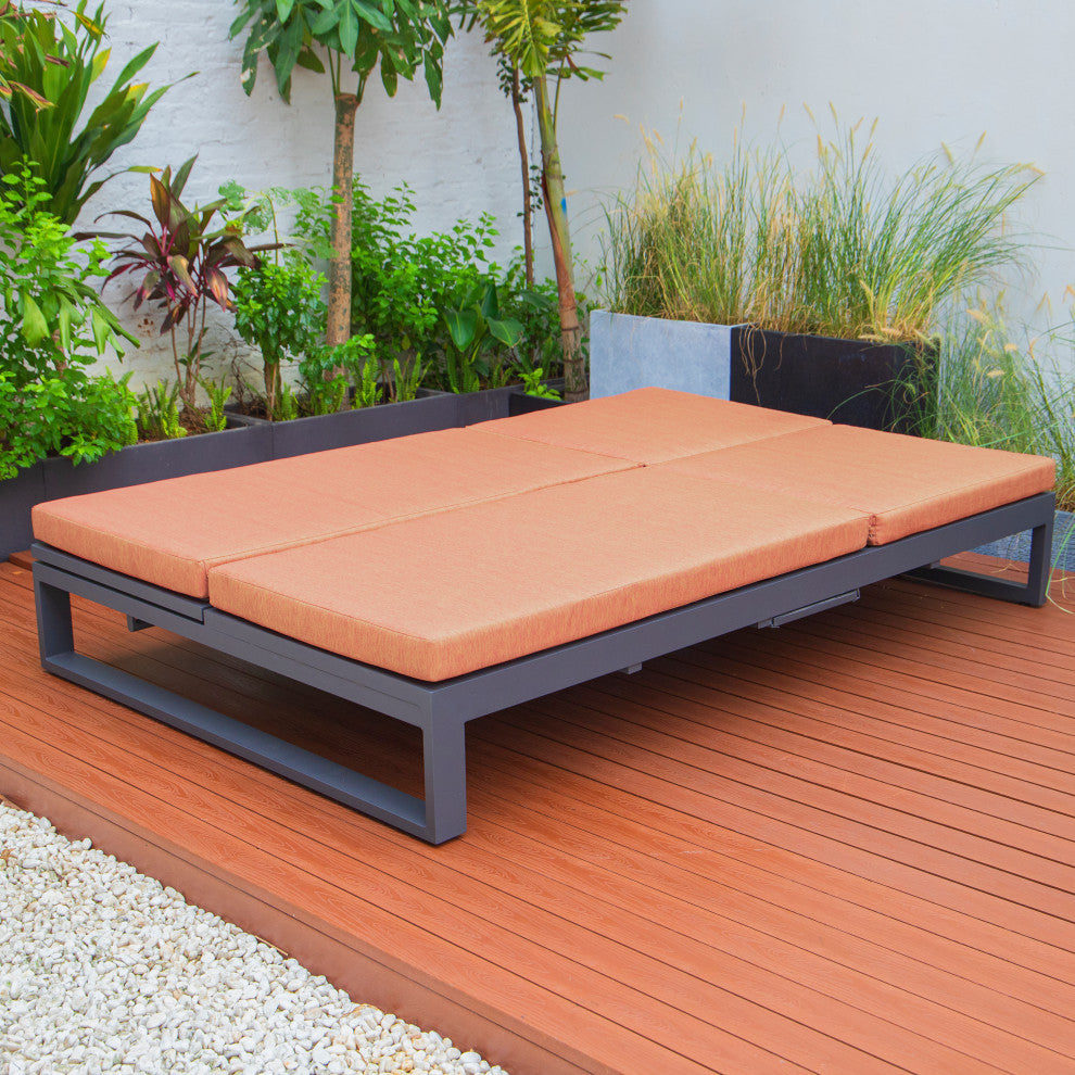 LeisureMod Chelsea Convertible 2-in-1 Sofa and Double Chaise Lounge, Orange