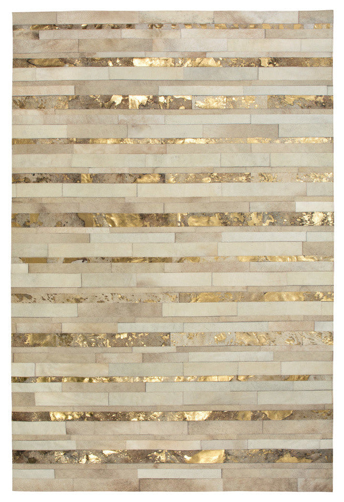 Cowhide Patchwork Rug, Kronos, Pyrite, 5' X 8'