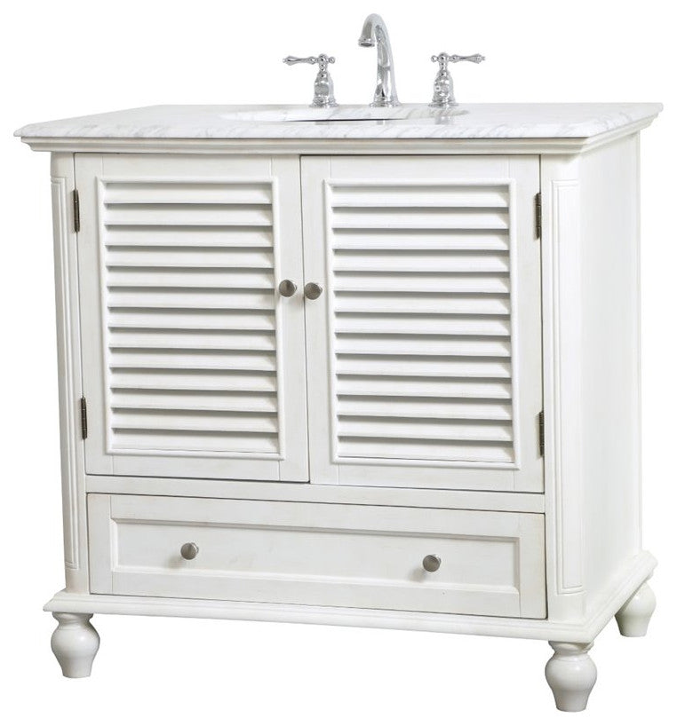 Elegant Decor Rhodes 36" Single Marble Top Bathroom Vanity in Antique White