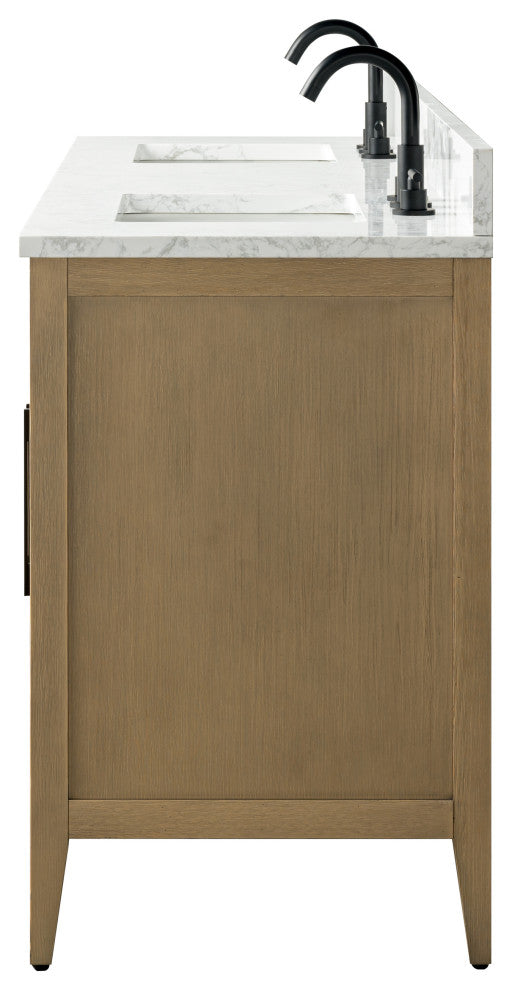 Vanity Art Bathroom Vanity With Sink, Natural Oak, 72", Double Sink, Matte Black