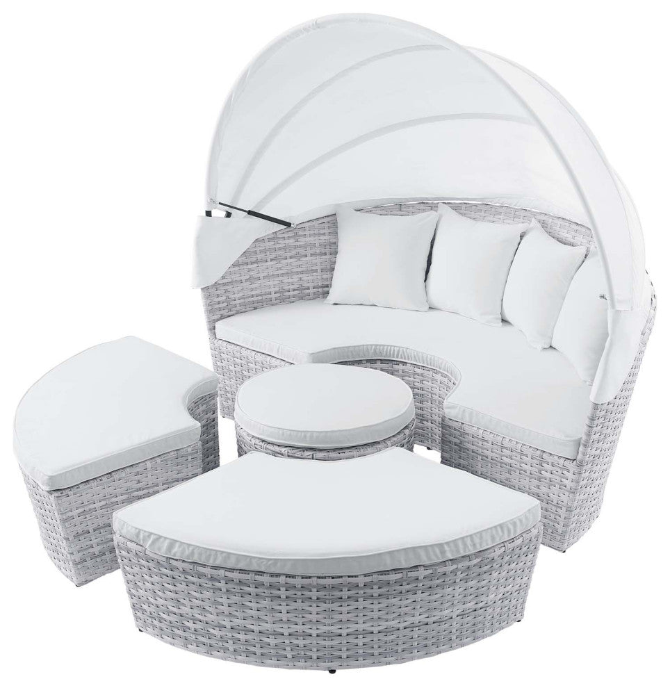 Daybed Sofa Bed, Sunbrella, Gray White, Rattan, Wicker, Outdoor Patio
