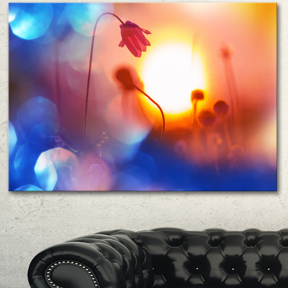Beautiful Blurred Flowers At Sunset, Floral Canvas Art Print, 40"x30"