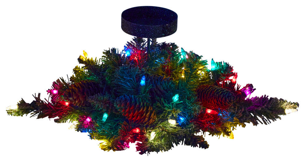 16" Flocked Faux Christmas Pine Candelabrum With 35 Lights and Pine Cones